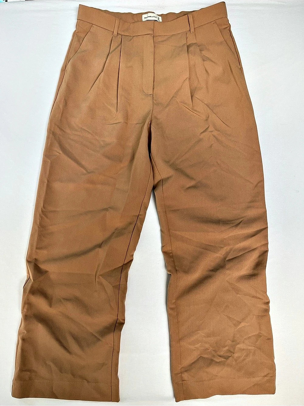 Abercrombie & Fitch Sloane Tailored Wide Leg Pants Tan High Rise Pleated 16 NEW